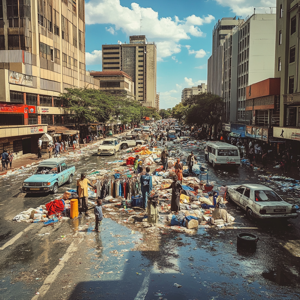 Harare Street Vendors Selling Clothes with Smiling People 