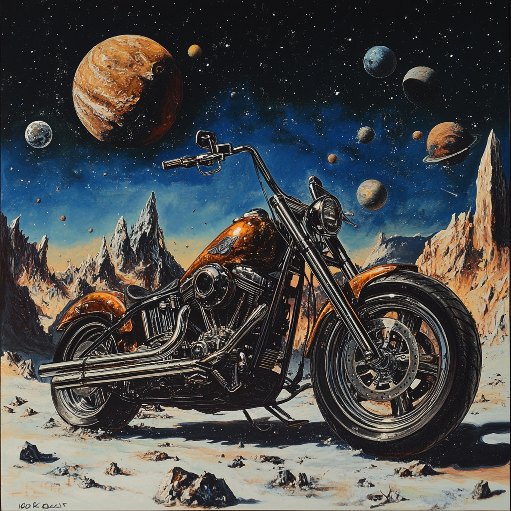 Harley Davidson Chopper in Space with Meteors