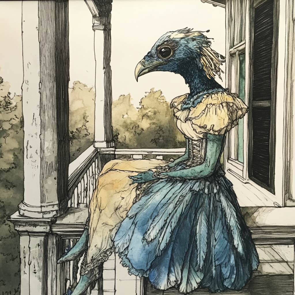 Harpy Girl Watercolor Drawing Southern Belle Porch Mano