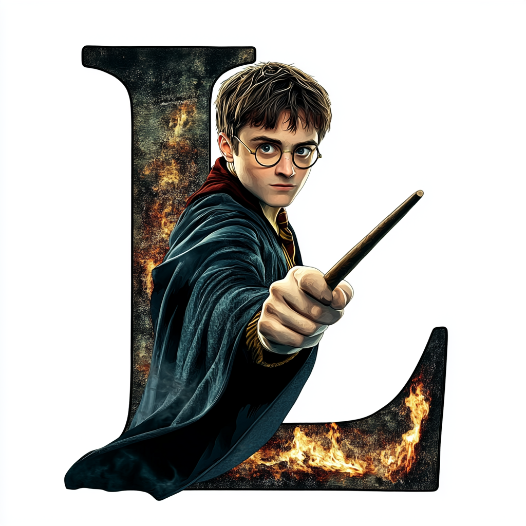 Harry Potter style, animated letter L on white background.