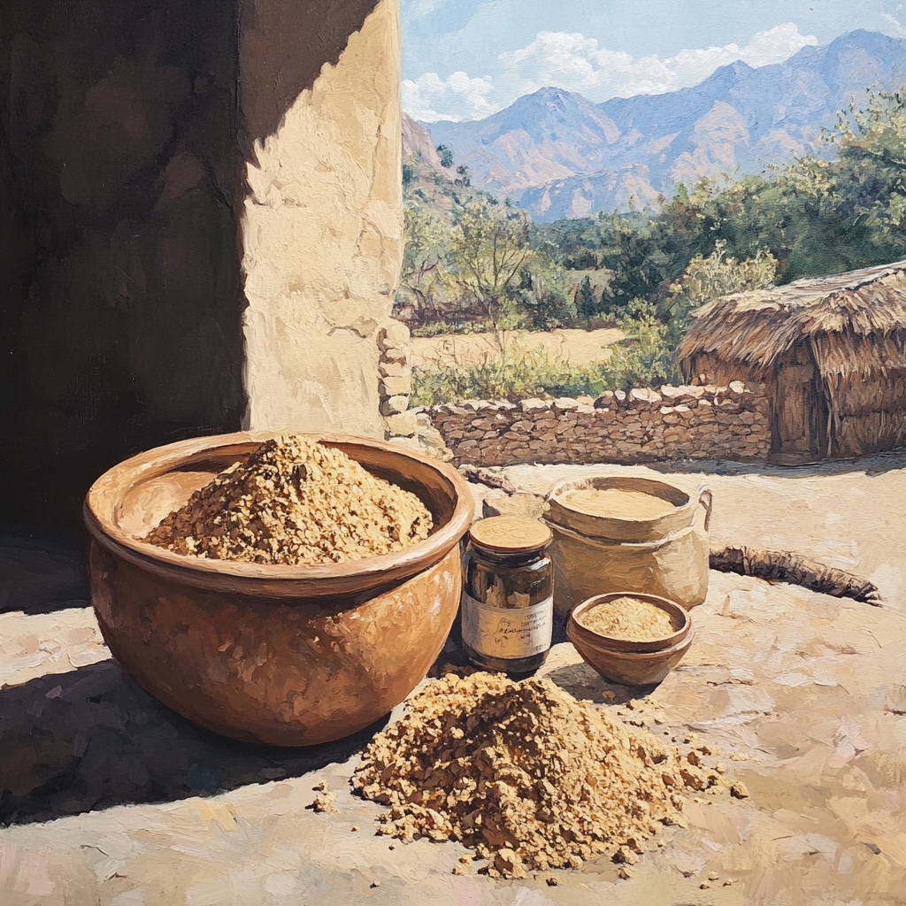 Healthy rhassoul clay powder painting in beautiful SA environment.