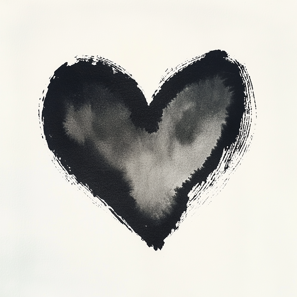 Heart drawn in minimalist style with brush stroke.