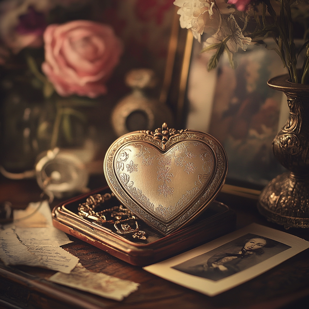 Heart-shaped keepsake in warm, intimate setting full of memories.