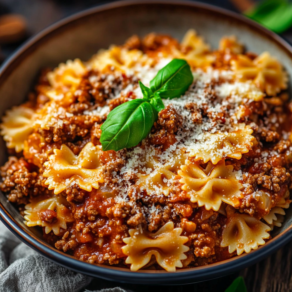 Hearty Italian Pasta with Meat Sauce and Parmesan