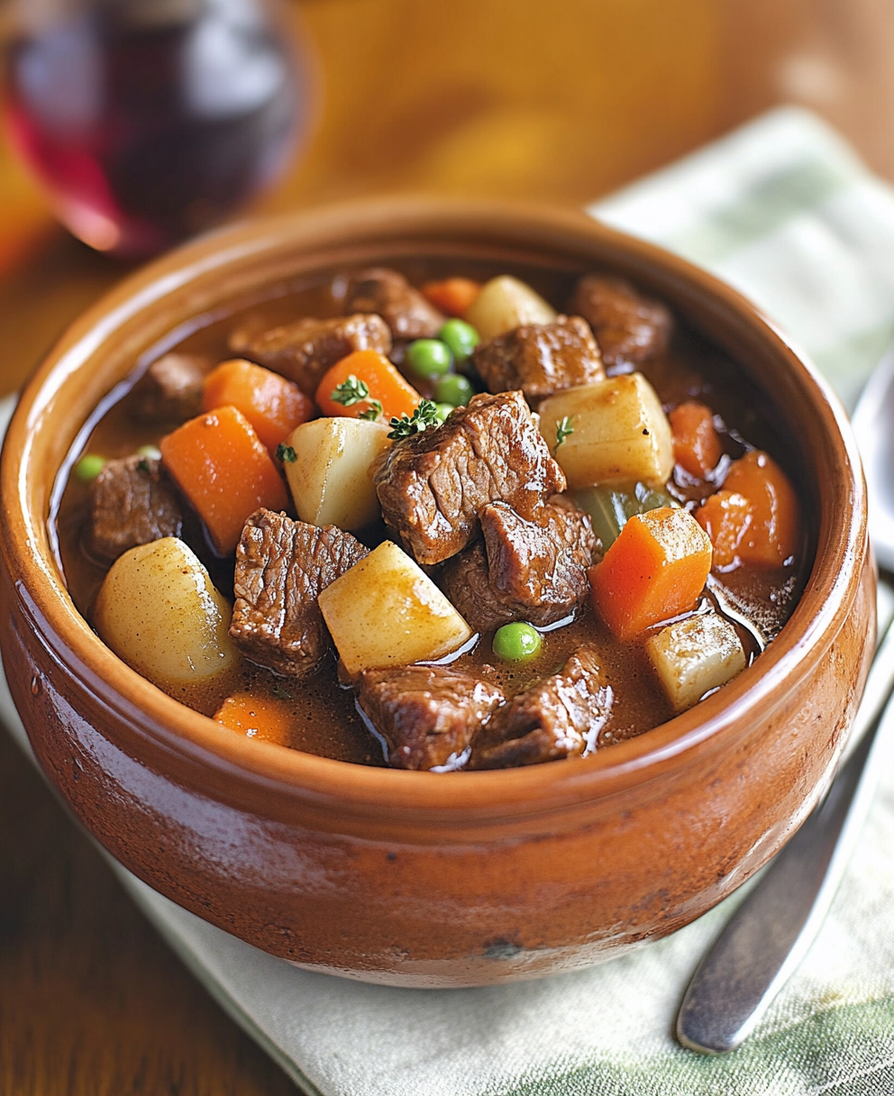 Hearty Italian beef stew with red wine and veggies.