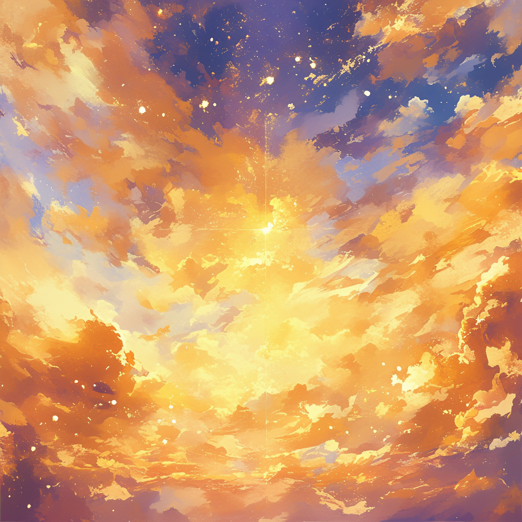 Heavenly Watercolor Sunset Scene With Golden Kingdom