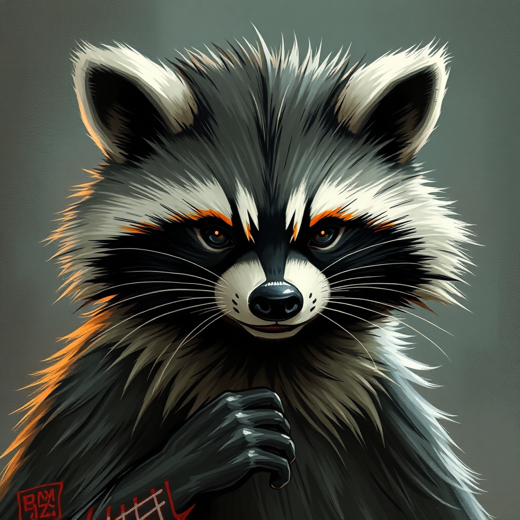 Heihachi Mishima, a raccoon standing tall.