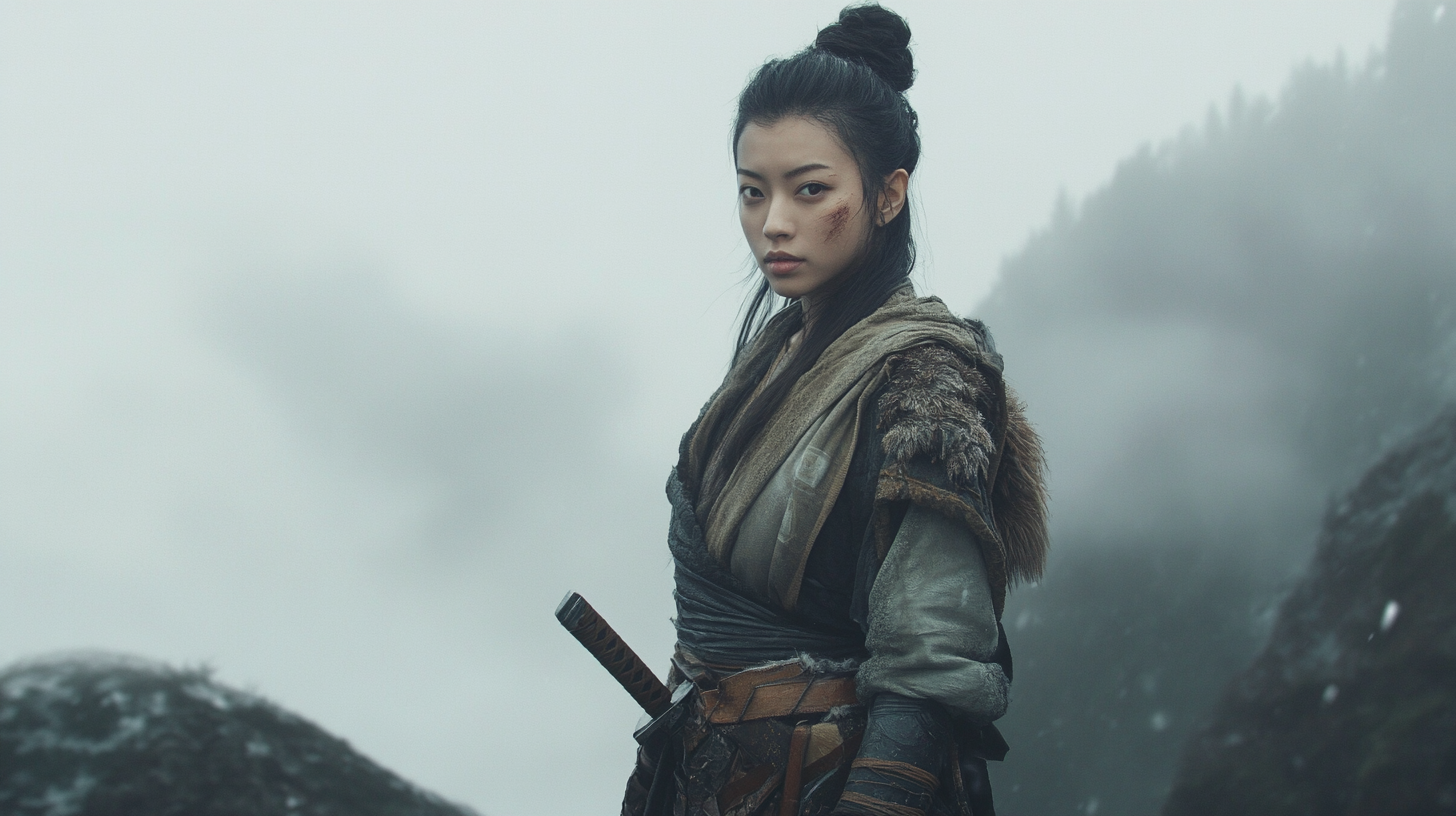 Heroic Asian Woman in Classic Barbarian Outfit