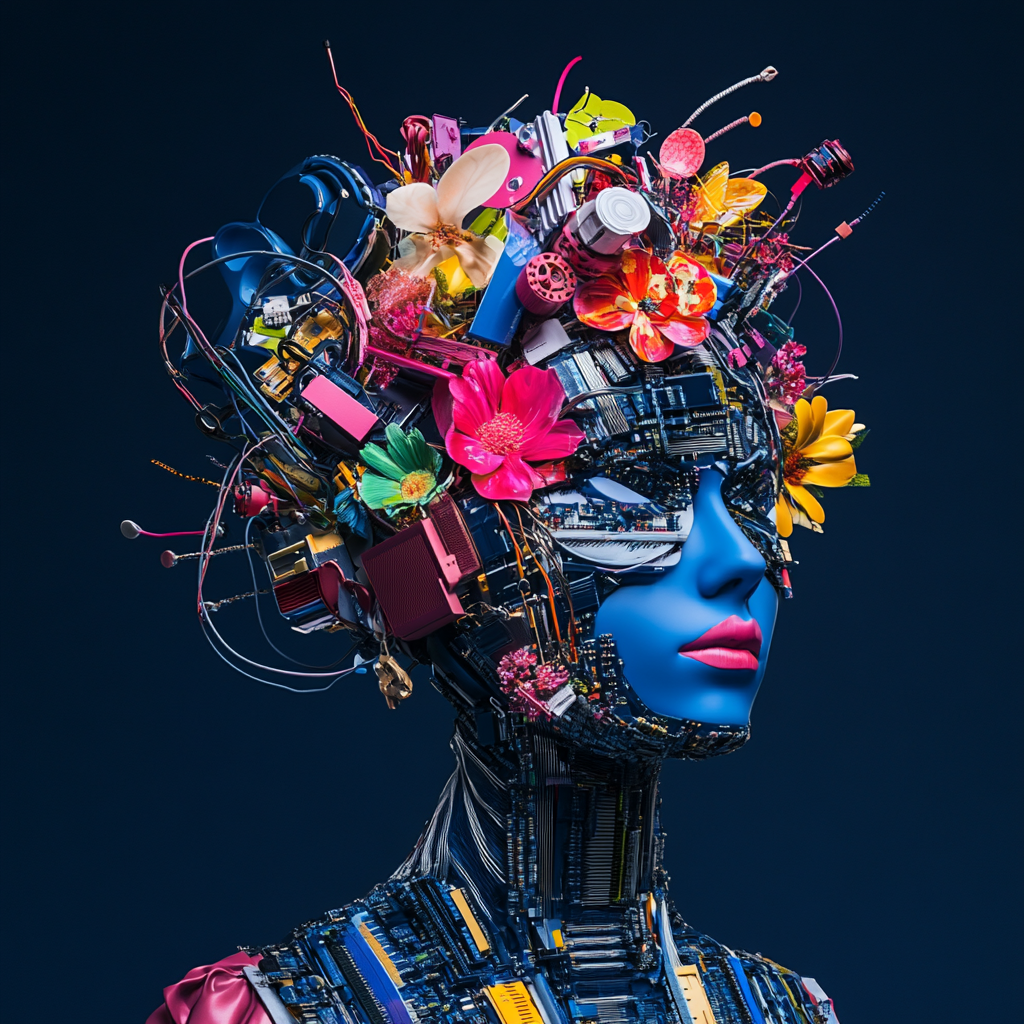 High-Fashion Electronic Waste Portrait in Vibrant Colors