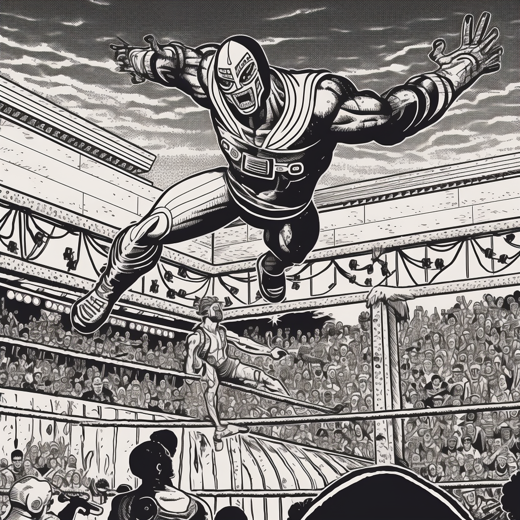 High-Flying Wrestler Soars Above Masked Opponent