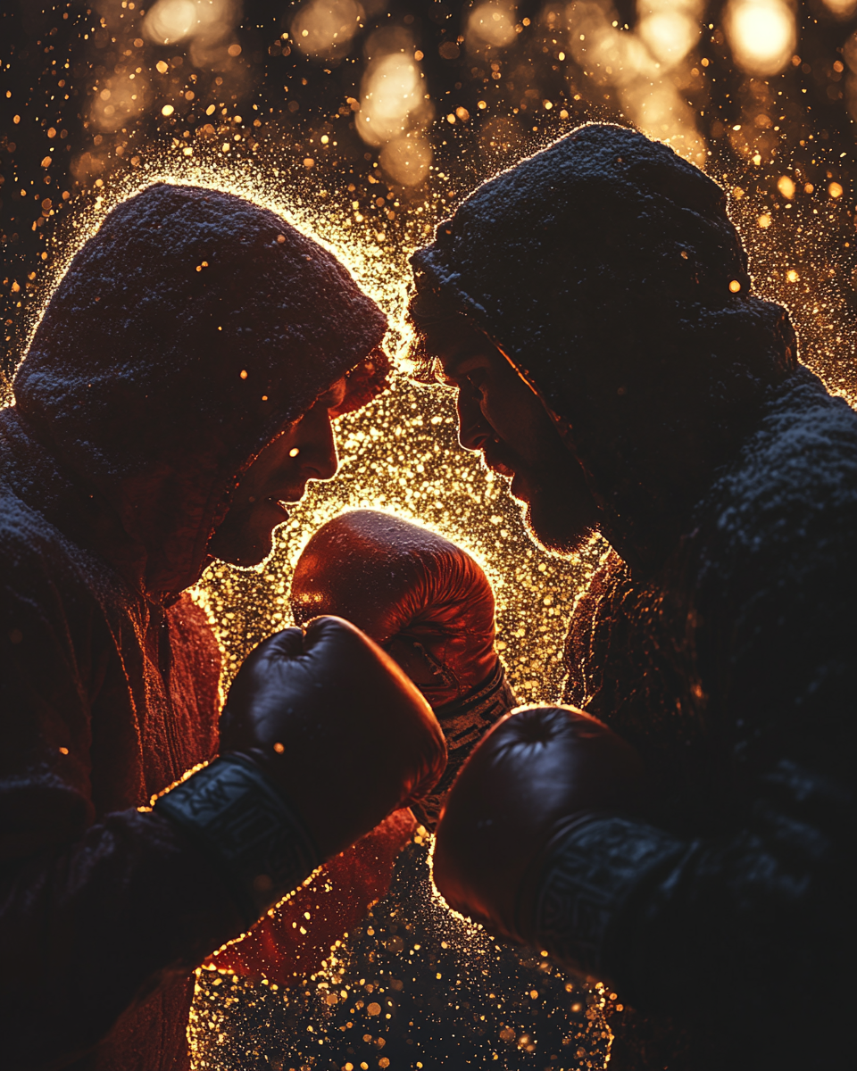 High contrast, close-up of two fighting people.