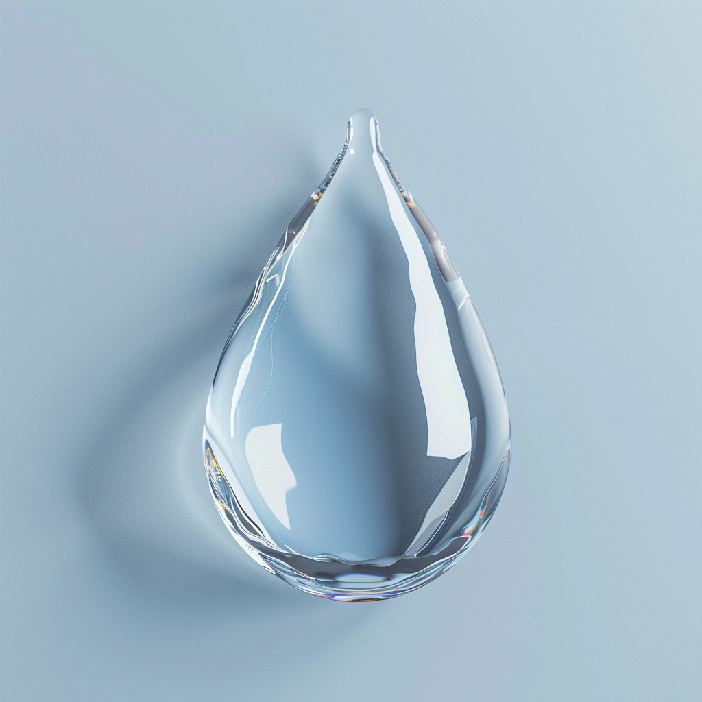 High-definition image of large water droplet, detailed reflections.