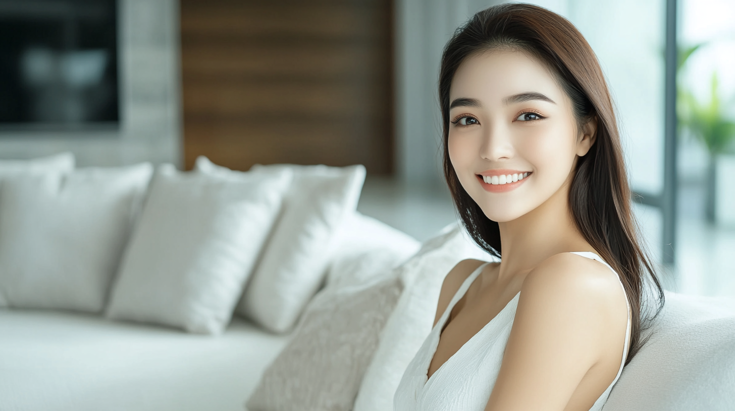 High definition photo of an Asian woman smiling.