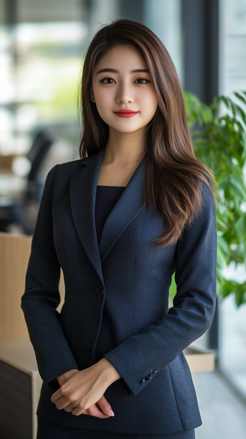 High definition photo of beautiful Asian businesswoman indoors.