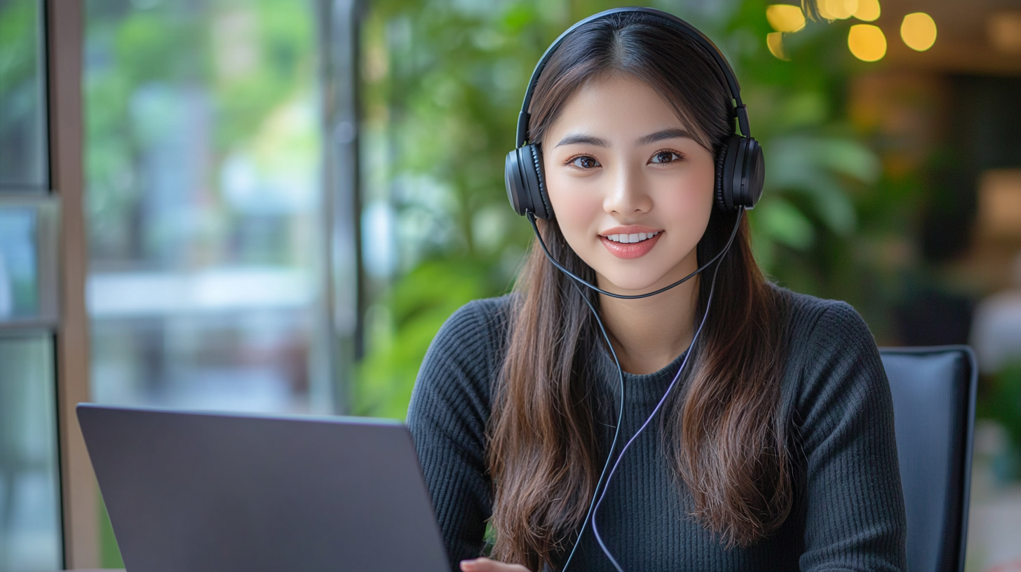 High definition photo of young woman working at laptop.