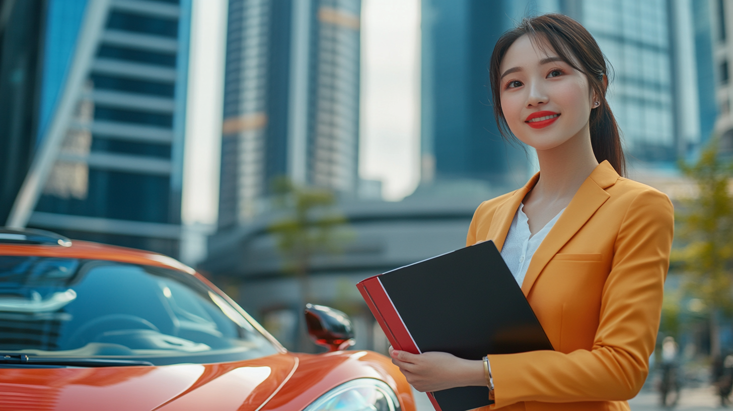 High-end Supercar Saleswoman in Modern Business District 