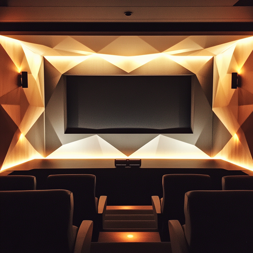 High-end home theater with Finnish architecture influence.