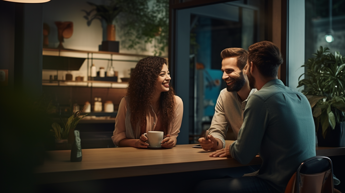 Millennials conversing in a high-end coffee shop