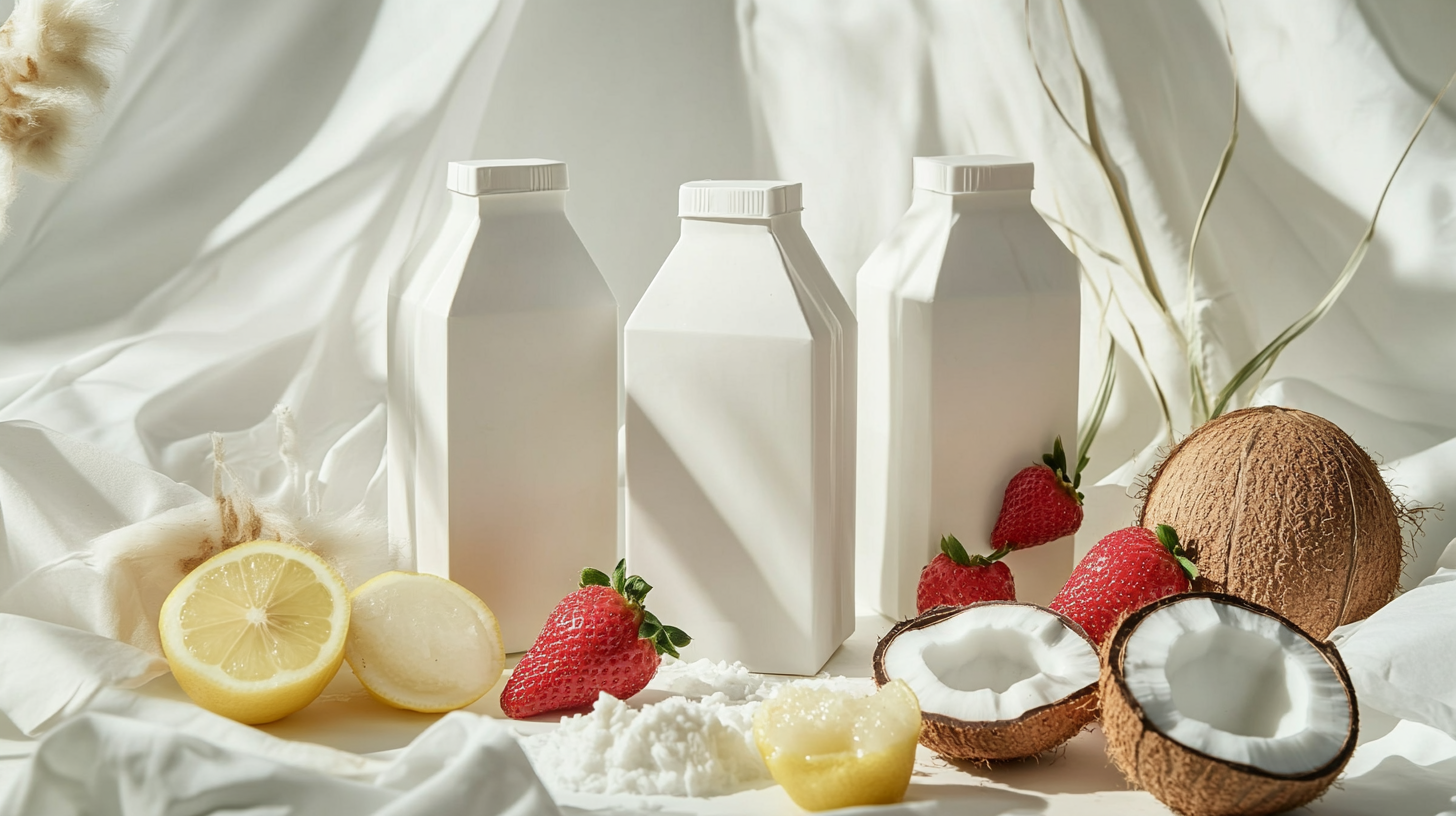 High fashion photo of milk cartons with chocolate.