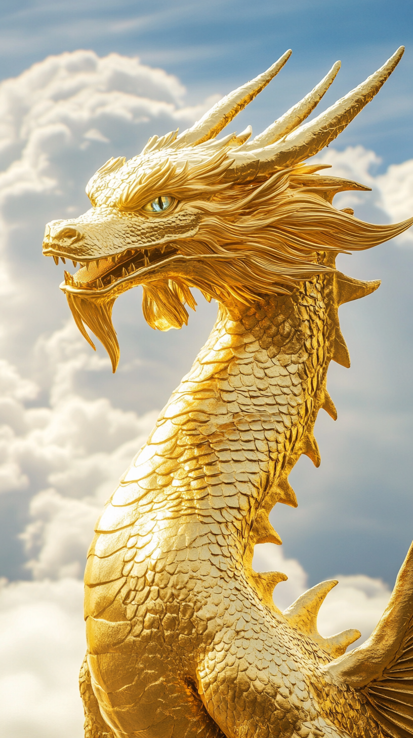 High quality hyperrealistic photo of gold dragon.