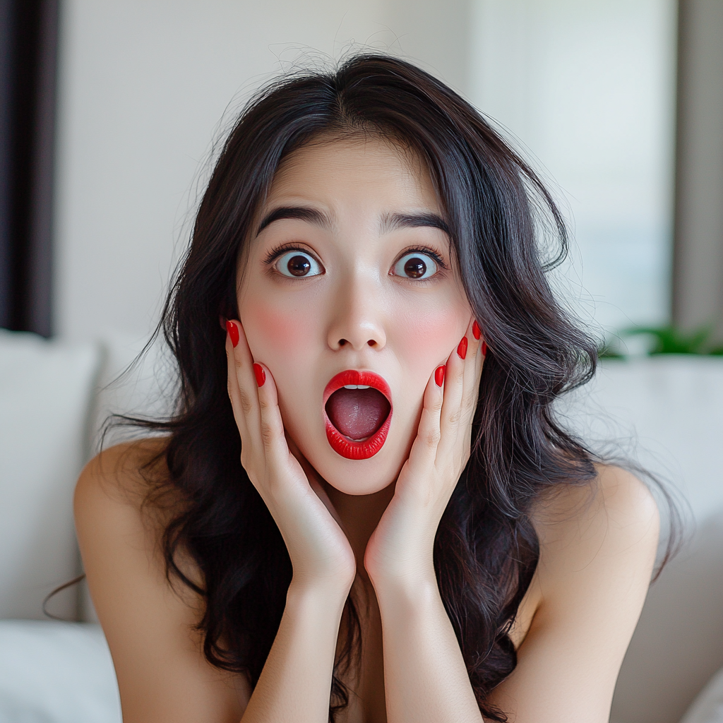 High quality photo of young asian woman smiling widely.