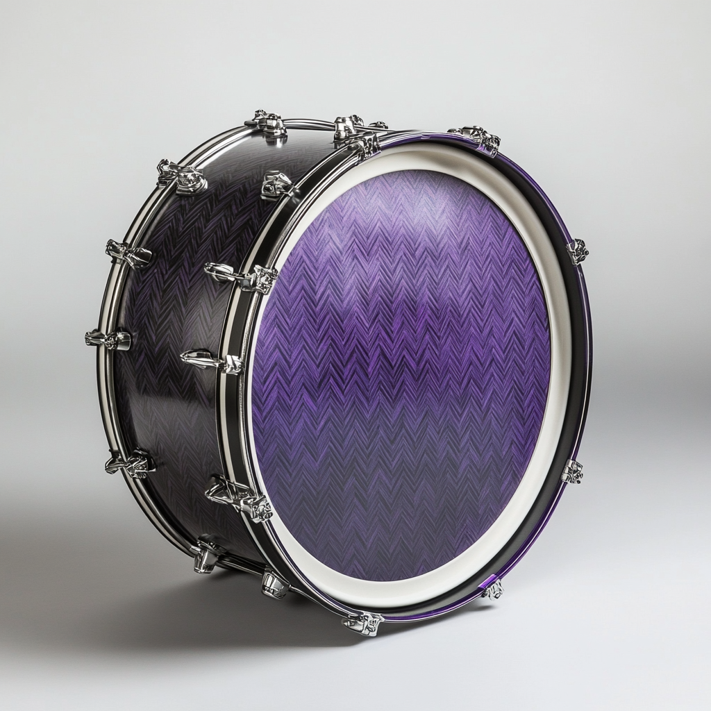 High-res Product Photography: Purple-accented Kick Drum Logo Spot