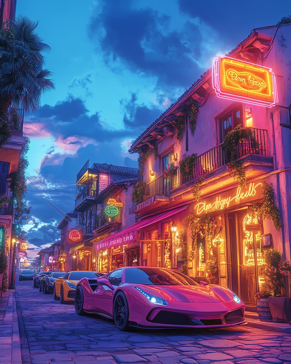 High resolution cartoon illustration of downtown night club.