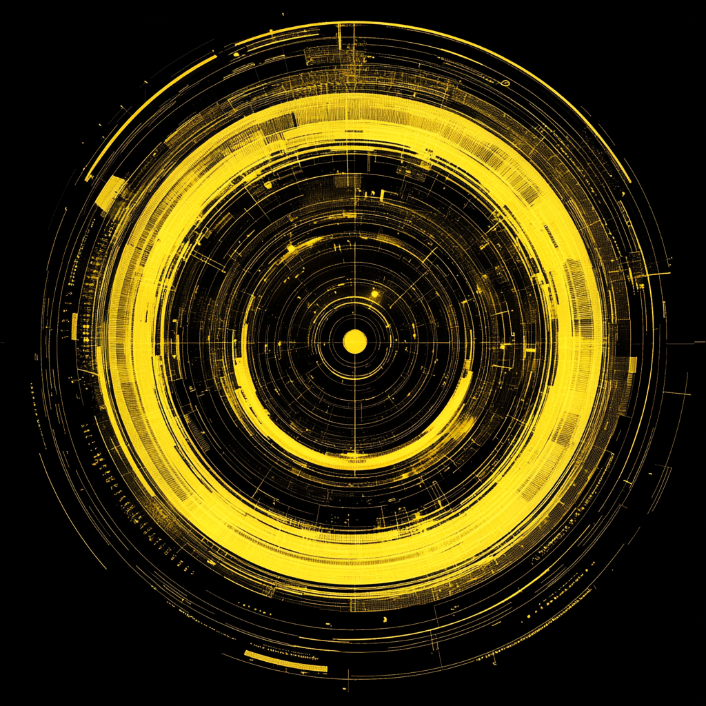 High-resolution futuristic life cycle symbol in yellow and black.