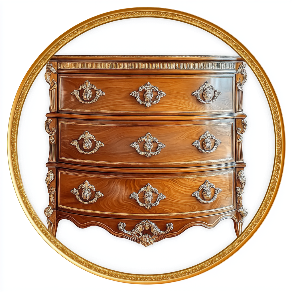 High-resolution image of chest of drawers with frame.