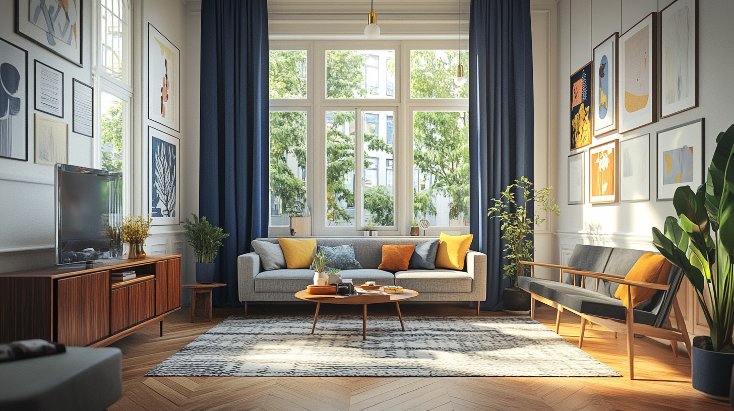 High resolution image of mid-century modern living room