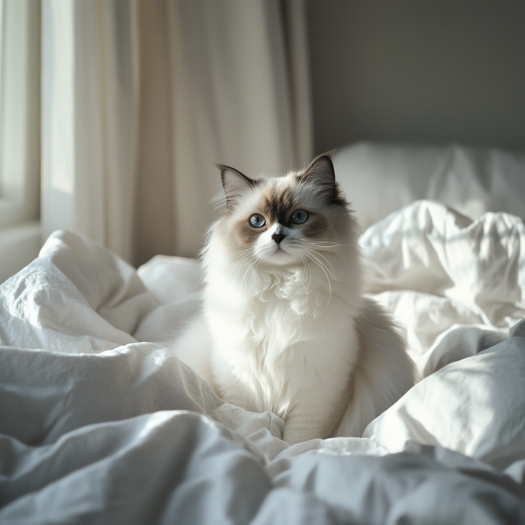 High resolution photo of cute Ragdoll cat sitting.