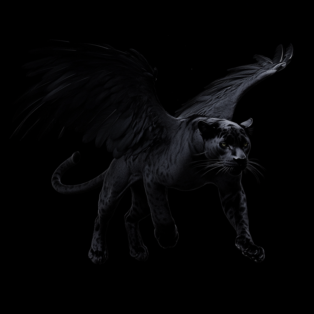 High resolution photo of panther with black wings.