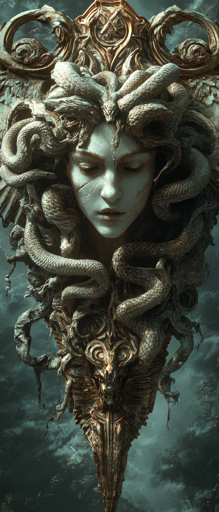 Highly detailed Trinacria symbol with Medusa's face