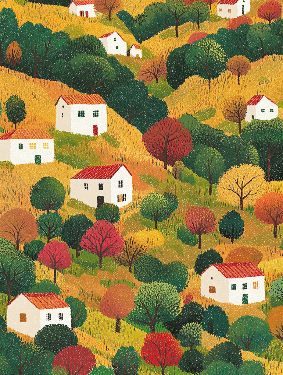 Hills of Brazil with Colorful Houses in Autumn