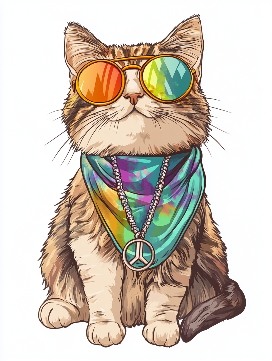 Hippie Cat with Peaceful Style