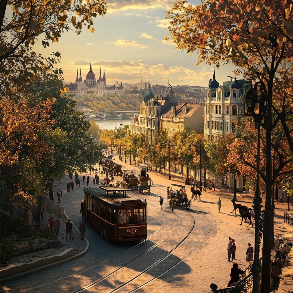 Historical 1900s Budapeste city landscape with old buildings