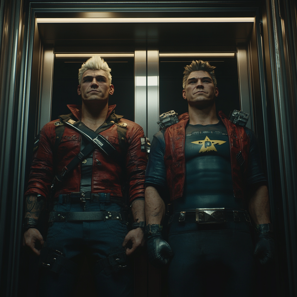 Homelander and Butcher preparing for fight in elevator.