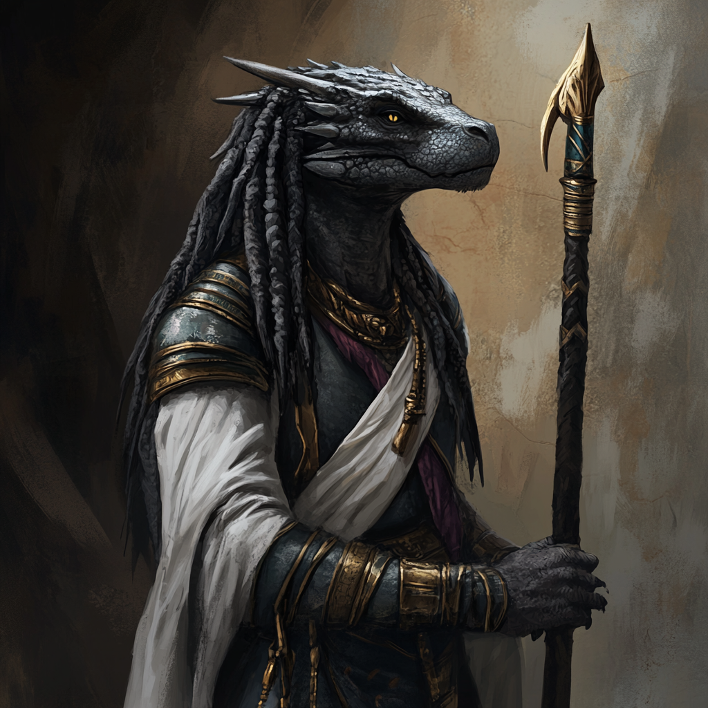 Horribly frightening fantasy black dragonborn undead warlock fighter.