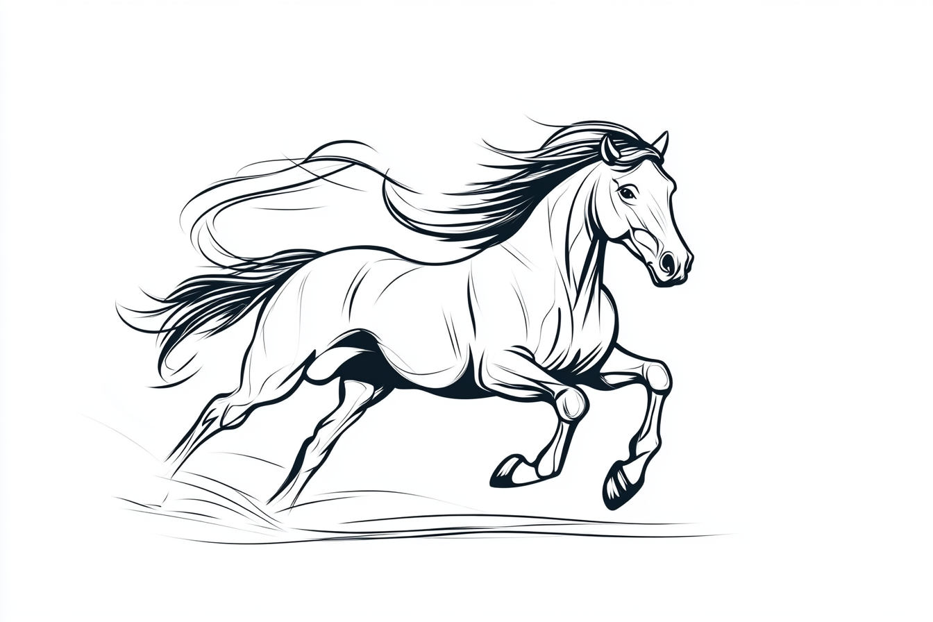 Horse running in Asian brush ink style drawing