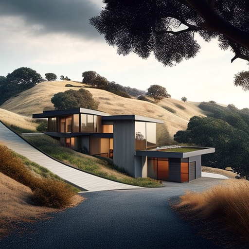 House on sloping hill in San Francisco Bay Area.