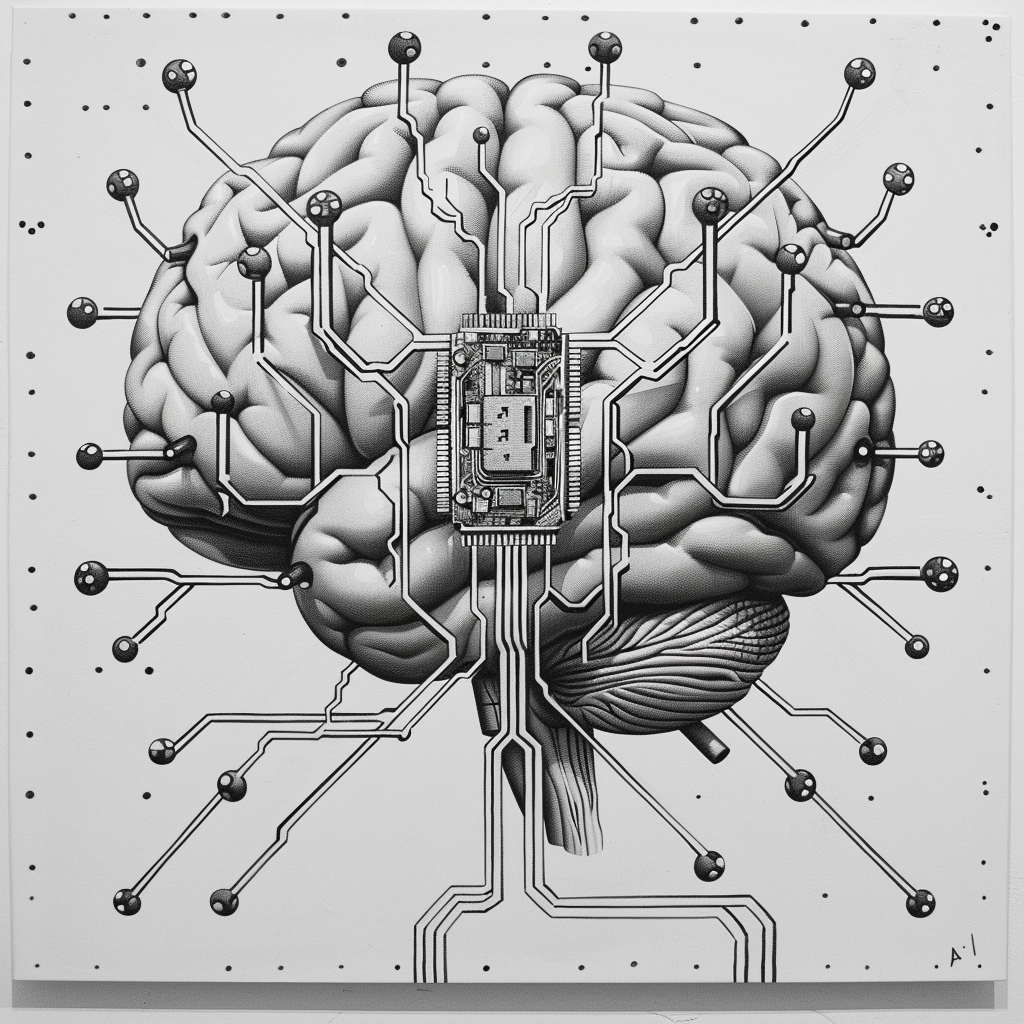 Human Brain and AI Circuit Board Merge Pattern