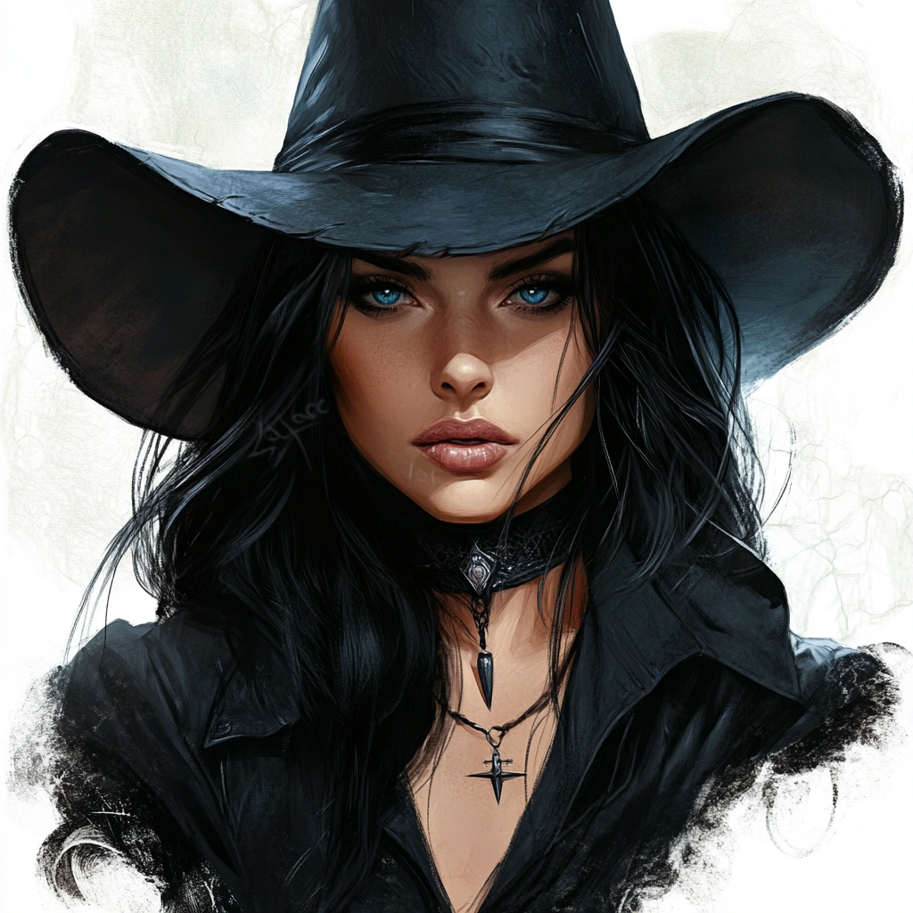 Human rogue with puritan hat and black clothing art.