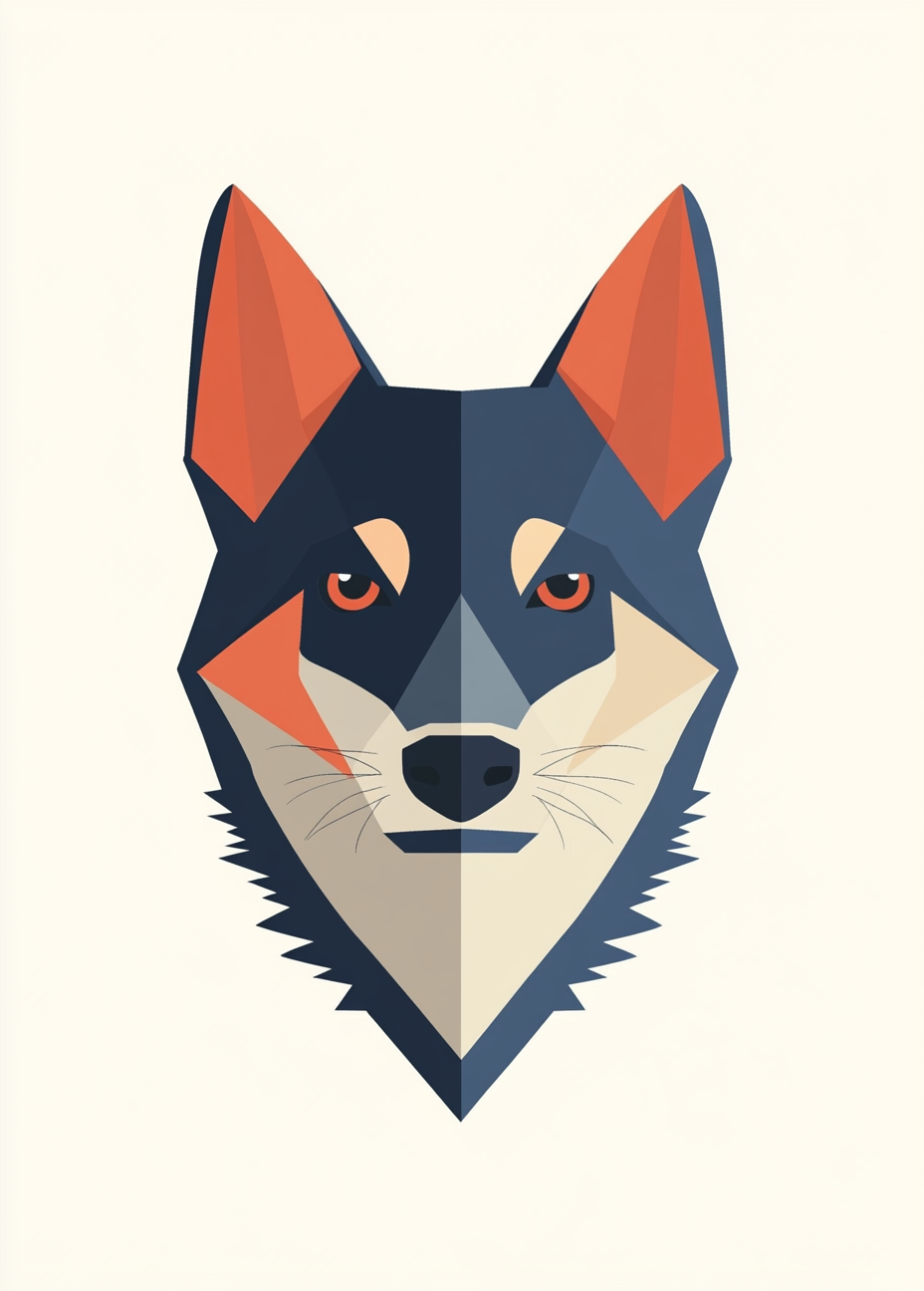 Huskie head in simple style with geometric shapes.