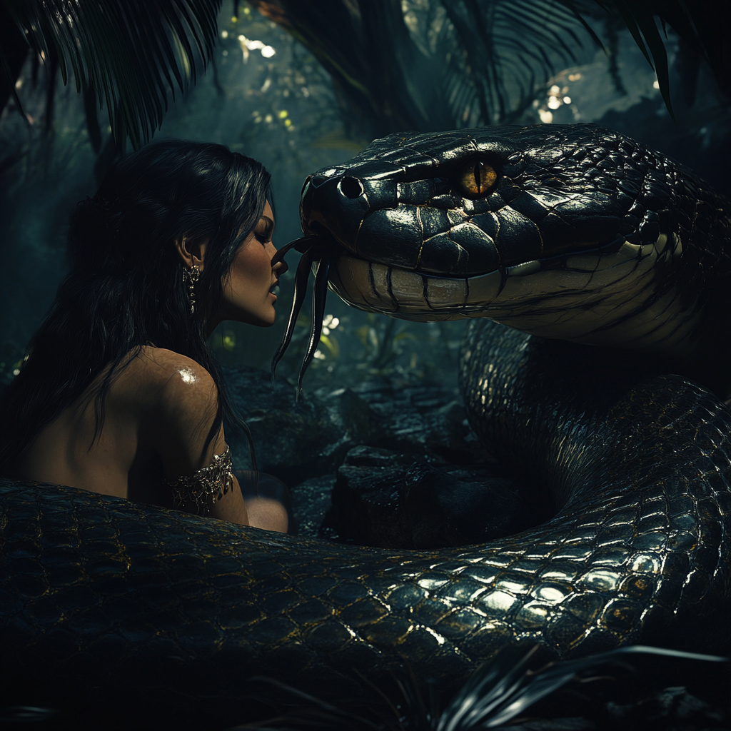 Hyper Realistic 16k Cinematic Canon Photo Eve Seduced Snake Paradise 