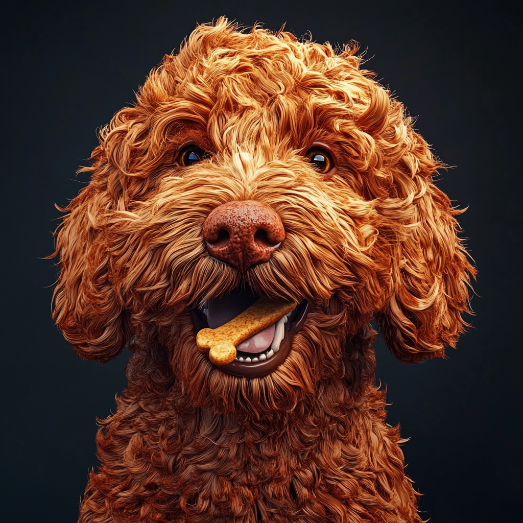 Hyper Realistic Golden Doodle Dog with Bone