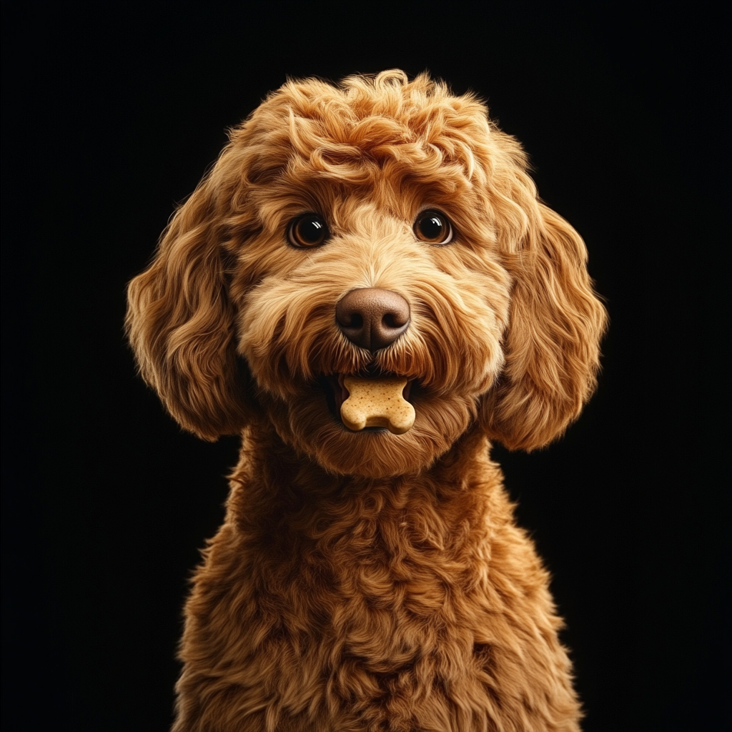 Hyper Realistic Golden Doodle with Bone in Futuristic Style