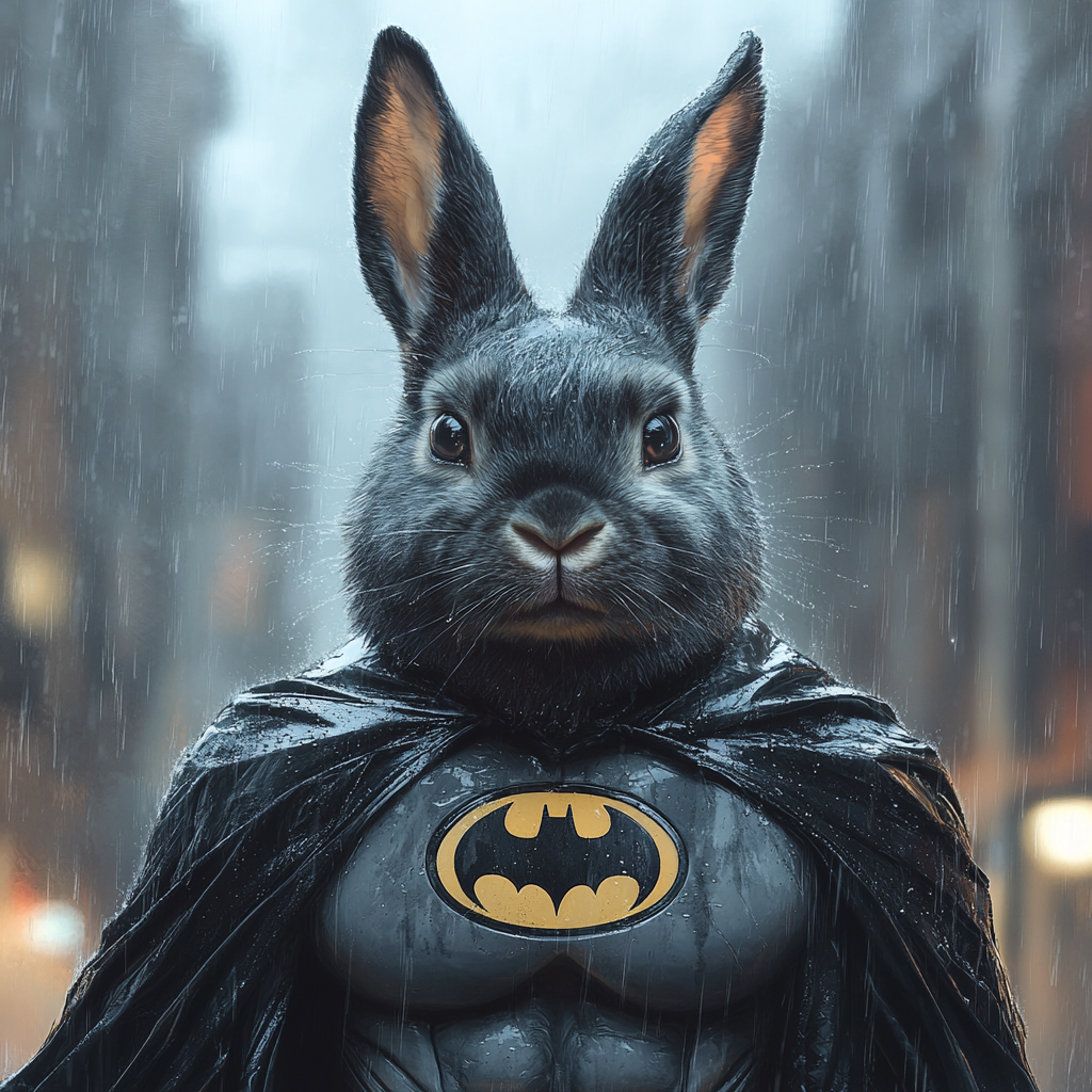 Hyper-Realistic Muscular Batman Rabbit in Gotham City