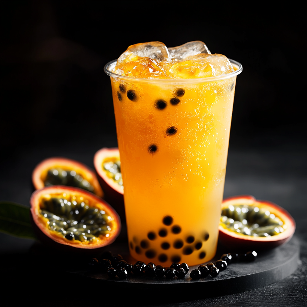 Hyper-realistic 16K Photo Passion Fruit Iced Tea