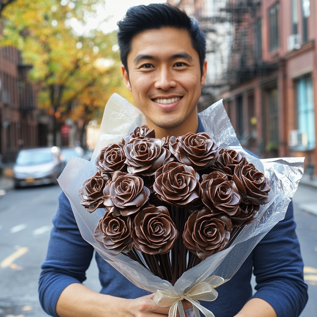 Hyper realistic milk chocolate rose bouquet for girlfriend gift.