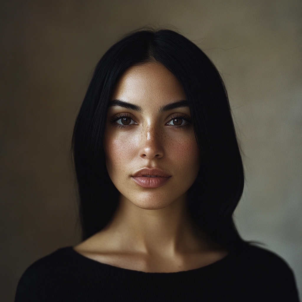 Hyper-realistic portrait of 28-year-old Middle Eastern woman 